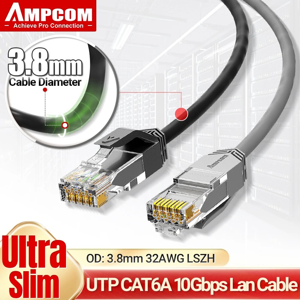 Rj45 Jack - Ultra cienki kabel sieciowy AMPCOM Cat6a,